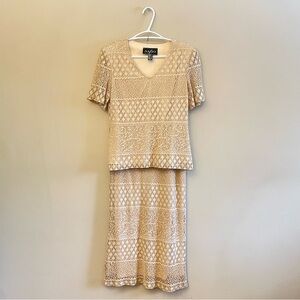 Vintage Algo Champagne & Sparkle Crochet Lace 2-Piece Set – Size 8 EUC